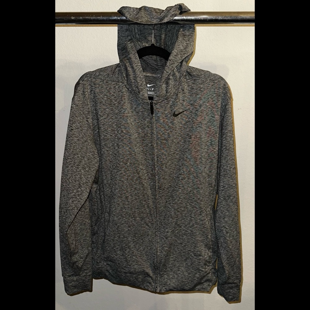 Nike Dri-FIT Standard Fit Grey Long Sleeve Hoodie — Men’s S